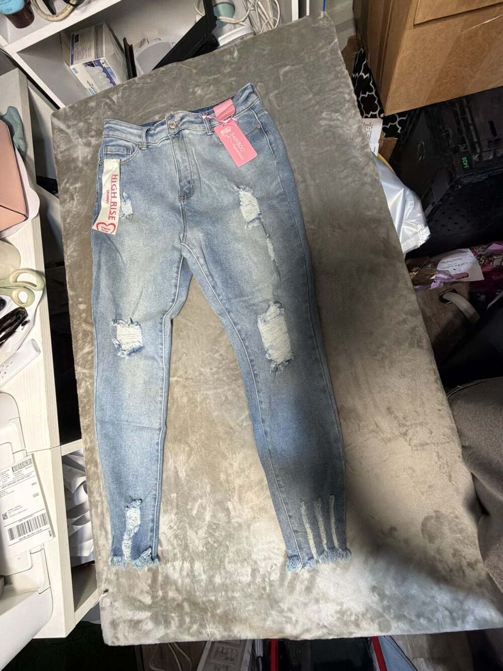 Bamboo Original Denim High Rise Skinny Distressed Light Wash Jeans Size 15 NWT